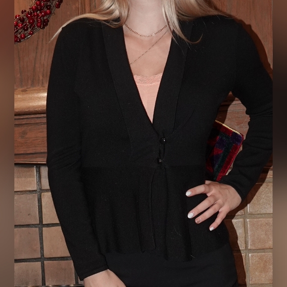 Classiques Entier Black Knit 2 Button Peplum Jacket sz S - Picture 2 of 14